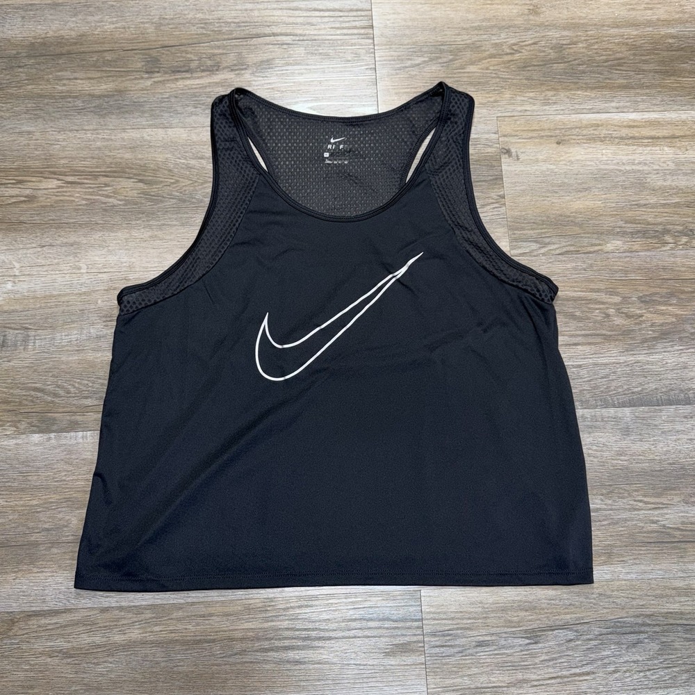 Nike Dri-FIT Racerback Tank Top Womens XL Black Swoosh Logo 799572-010 Gym